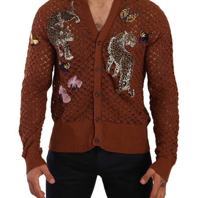 Dolce & Gabbana Brown Leopard Butterfly Cardigan Sweater
