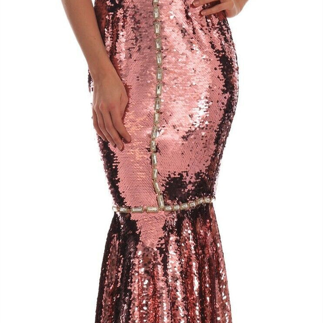 Dolce & Gabbana Pink Sequined Sheath Crystal Dress Gown