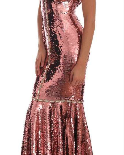 Dolce & Gabbana Pink Sequined Sheath Crystal Dress Gown