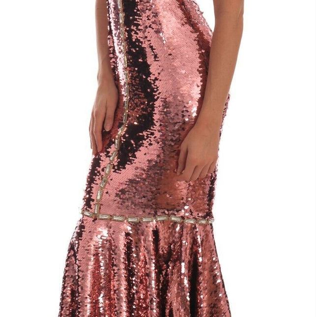 Dolce & Gabbana Pink Sequined Sheath Crystal Dress Gown