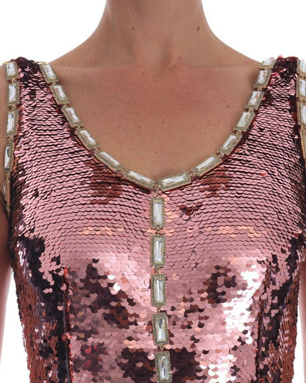 Dolce & Gabbana Pink Sequined Sheath Crystal Dress Gown