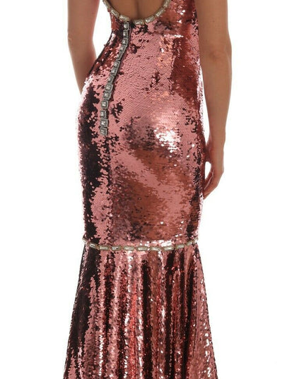 Dolce & Gabbana Pink Sequined Sheath Crystal Dress Gown