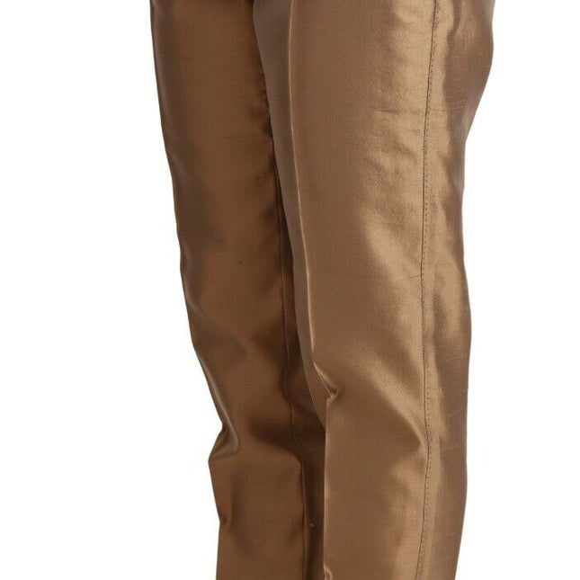 Dolce & Gabbana Gold Silk Tapered Trouser Metallic Pants