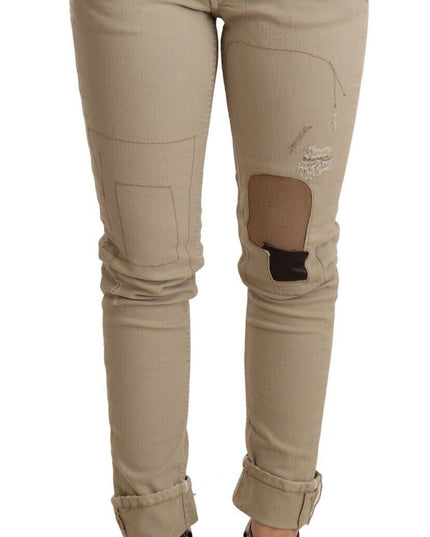 Acht Beige Denim Cotton Bottom Slim Fit Folded Pant