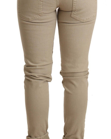 Acht Beige Denim Cotton Bottom Slim Fit Folded Pant