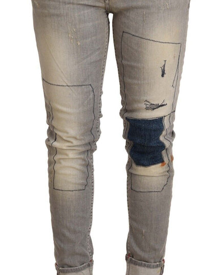 Acht Gray Cotton Slim Fit Folded Hem Women Denim Pant