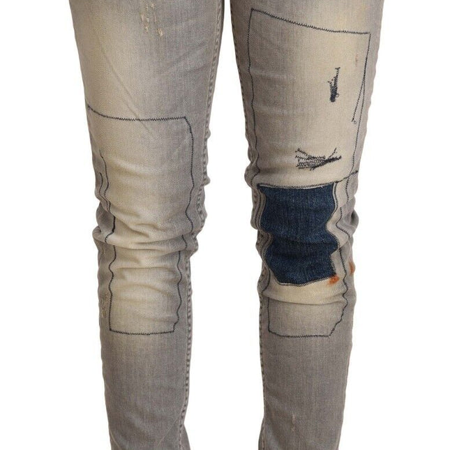 Acht Gray Cotton Slim Fit Folded Hem Women Denim Pant