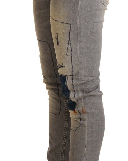 Acht Gray Cotton Slim Fit Folded Hem Women Denim Pant