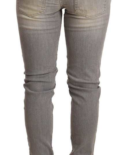 Acht Gray Cotton Slim Fit Folded Hem Women Denim Pant