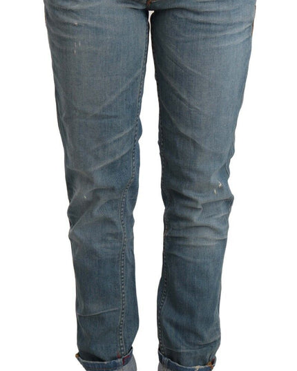 Acht Blue Washed Cotton Folded Hem Women Trouser