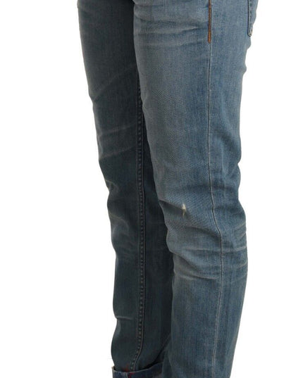 Acht Blue Washed Cotton Folded Hem Women Trouser