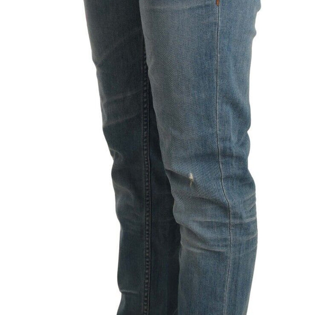 Acht Blue Washed Cotton Folded Hem Women Trouser