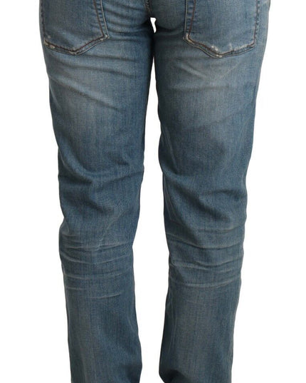 Acht Blue Washed Cotton Folded Hem Women Trouser