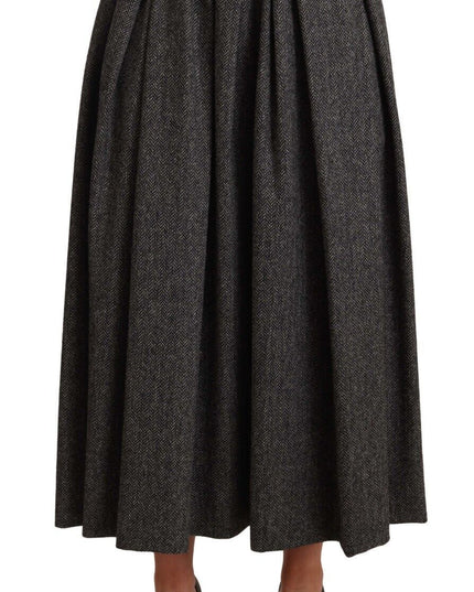 Dolce & Gabbana Gray Wool High Waist A-line PIECE Skirt