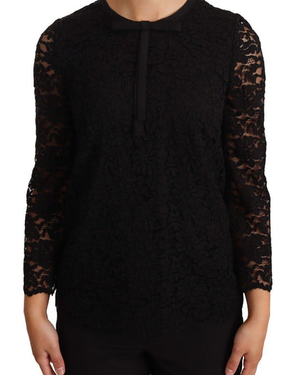 Dolce & Gabbana Black Floral Lace Nylon Blouse Top