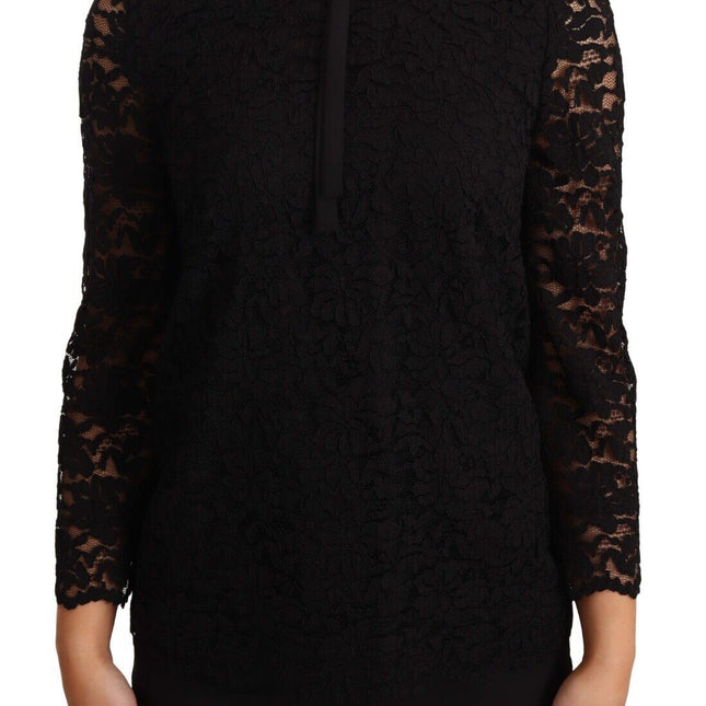 Dolce & Gabbana Black Floral Lace Nylon Blouse Top