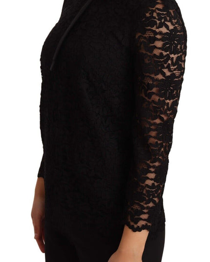 Dolce & Gabbana Black Floral Lace Nylon Blouse Top
