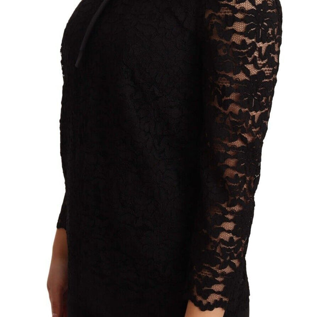 Dolce & Gabbana Black Floral Lace Nylon Blouse Top