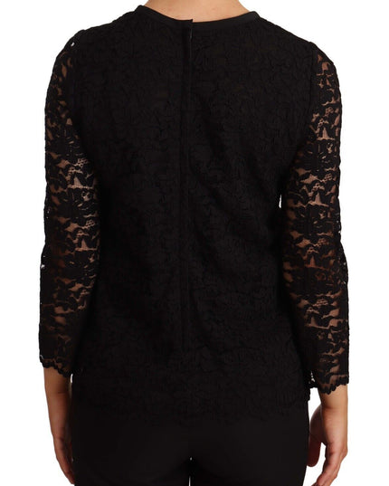 Dolce & Gabbana Black Floral Lace Nylon Blouse Top