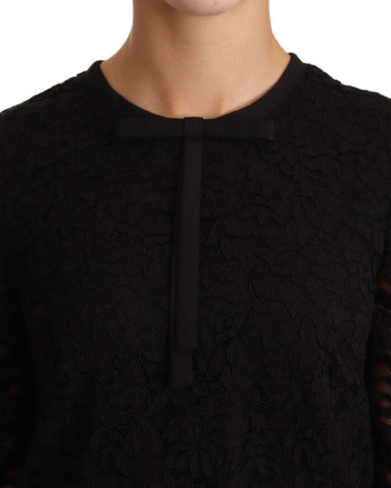 Dolce & Gabbana Black Floral Lace Nylon Blouse Top