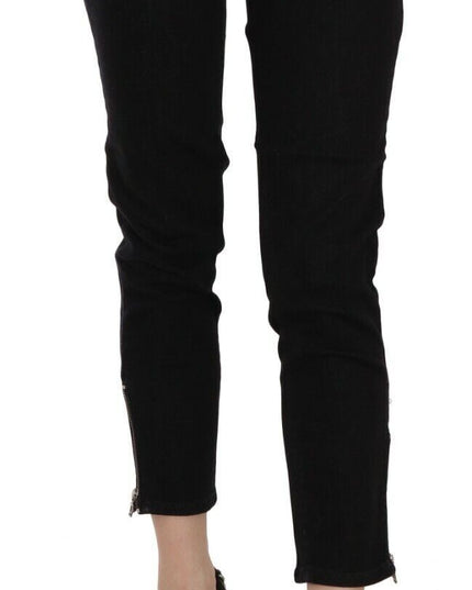 John Galliano Black Mid Waist Cropped Cut Hem Denim Casual Pants