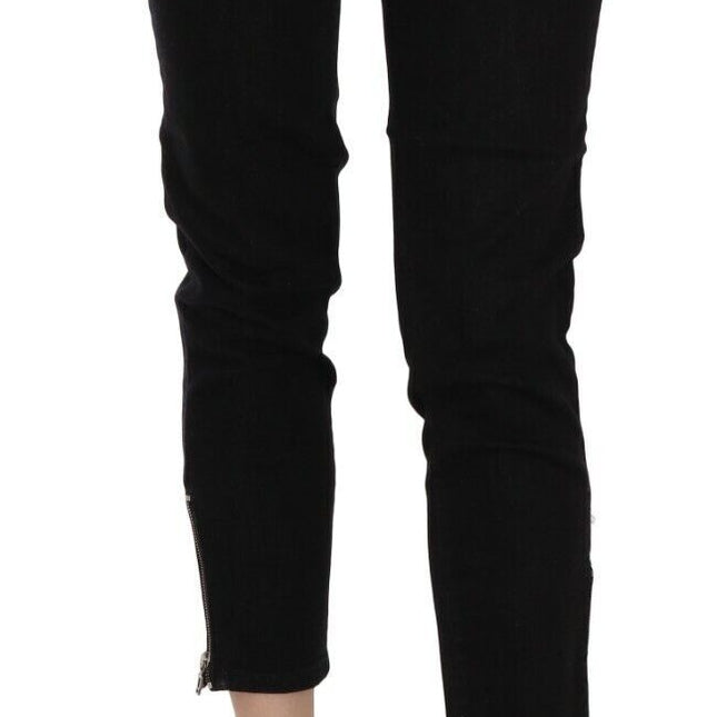 John Galliano Black Mid Waist Cropped Cut Hem Denim Casual Pants