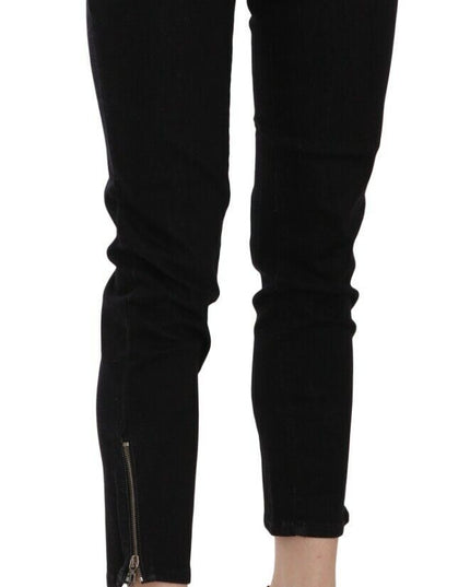 John Galliano Black Mid Waist Cropped Cut Hem Denim Casual Pants