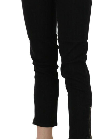 John Galliano Black Mid Waist Cropped Cut Hem Denim Casual Pants