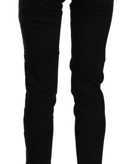 John Galliano Black Mid Waist Cropped Cut Hem Denim Casual Pants