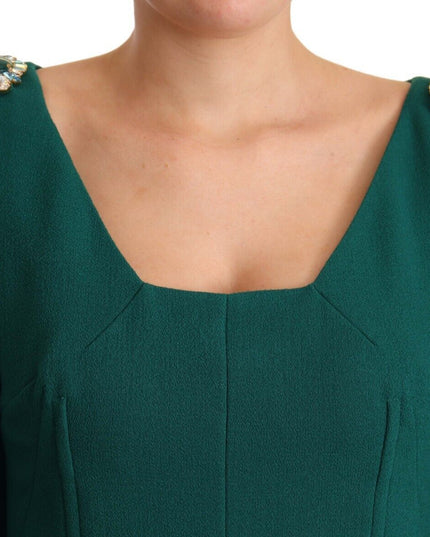 Dolce & Gabbana Green Stretch Crepe Crystal Midi Dress