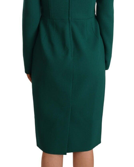 Dolce & Gabbana Green Stretch Crepe Crystal Midi Dress