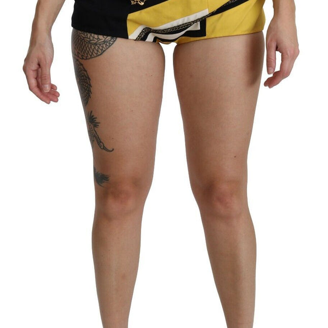 Dolce & Gabbana Yellow Black Cotton Jewelled Hot Pants Shorts