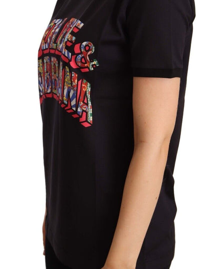 Dolce & Gabbana Black Cotton Large Print Top Crewneck T-shirt
