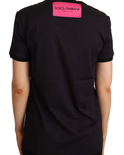 Dolce & Gabbana Black Cotton Large Print Top Crewneck T-shirt
