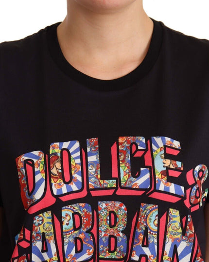 Dolce & Gabbana Black Cotton Large Print Top Crewneck T-shirt