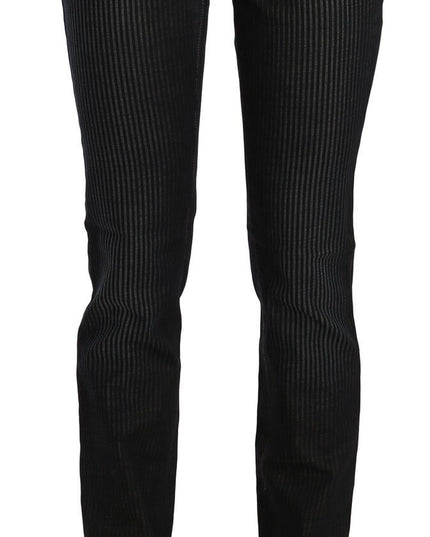 John Galliano Black Mid Waist Slim Fit Corduroy Denim Casual Pants