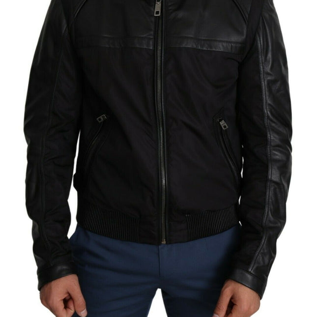 Dolce & Gabbana Black Nylon Full Zip Men Bomber Coat Jacket