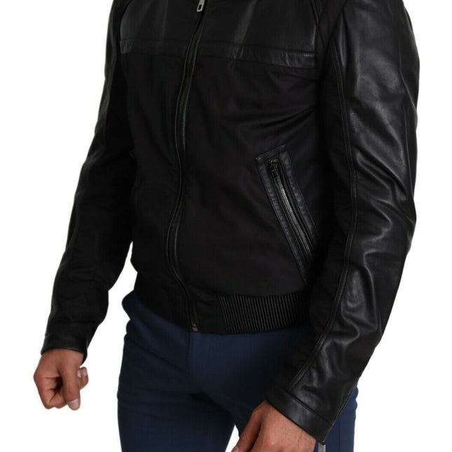 Dolce & Gabbana Black Nylon Full Zip Men Bomber Coat Jacket