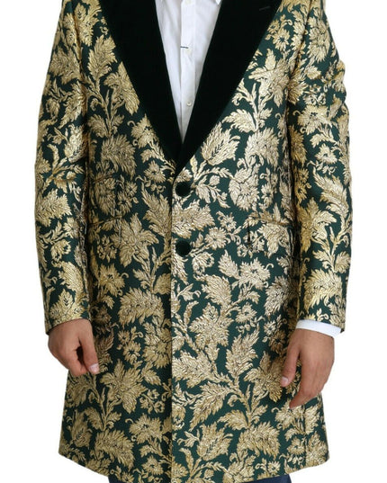 Dolce & Gabbana DOLCE & GABBANA Jacket SICILIA Green Gold Jacquard Long Coat