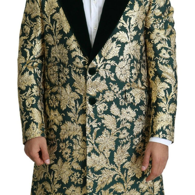 Dolce & Gabbana DOLCE & GABBANA Jacket SICILIA Green Gold Jacquard Long Coat