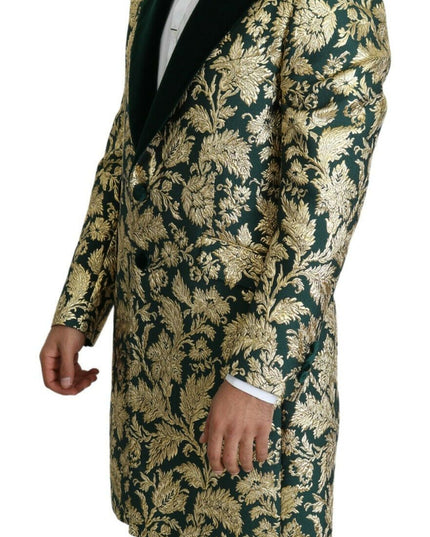 Dolce & Gabbana DOLCE & GABBANA Jacket SICILIA Green Gold Jacquard Long Coat