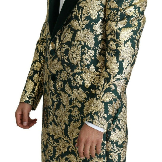 Dolce & Gabbana DOLCE & GABBANA Jacket SICILIA Green Gold Jacquard Long Coat