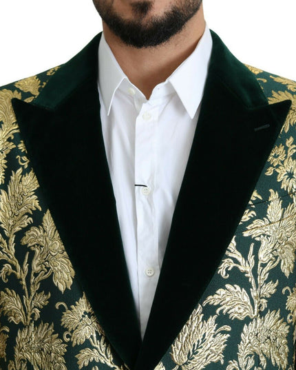 Dolce & Gabbana DOLCE & GABBANA Jacket SICILIA Green Gold Jacquard Long Coat