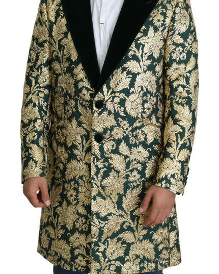 Dolce & Gabbana DOLCE & GABBANA Jacket SICILIA Green Gold Jacquard Long Coat