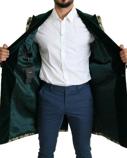 Dolce & Gabbana DOLCE & GABBANA Jacket SICILIA Green Gold Jacquard Long Coat