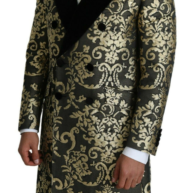 Dolce & Gabbana Black Gold Jacquard Long Coat SICILIA Jacket
