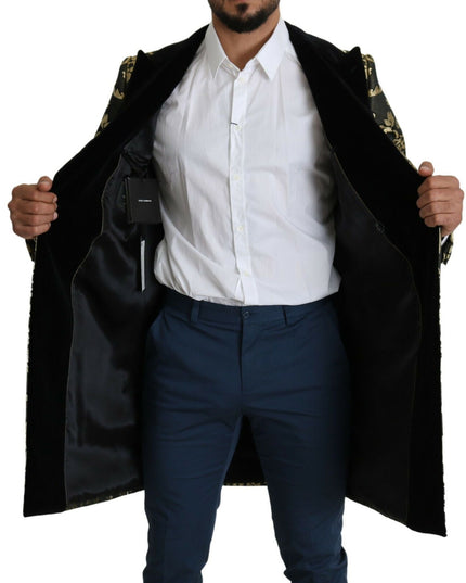 Dolce & Gabbana Black Gold Jacquard Long Coat SICILIA Jacket