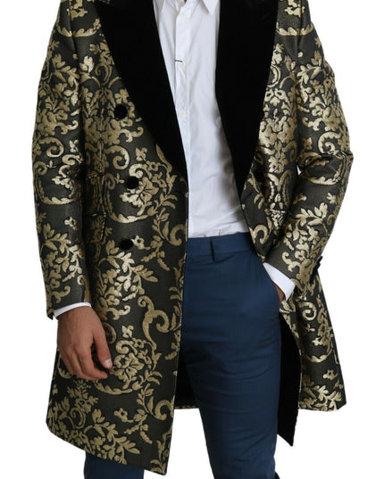 Dolce & Gabbana Black Gold Jacquard Long Coat SICILIA Jacket