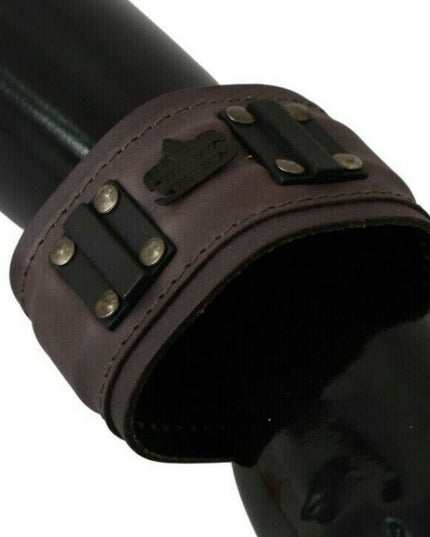 Scervino Street Brown Leather Branded Wide Buckle Closure Bracelet