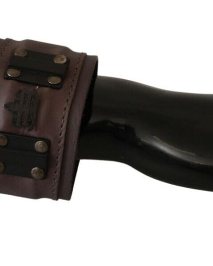 Scervino Street Brown Leather Branded Wide Buckle Closure Bracelet